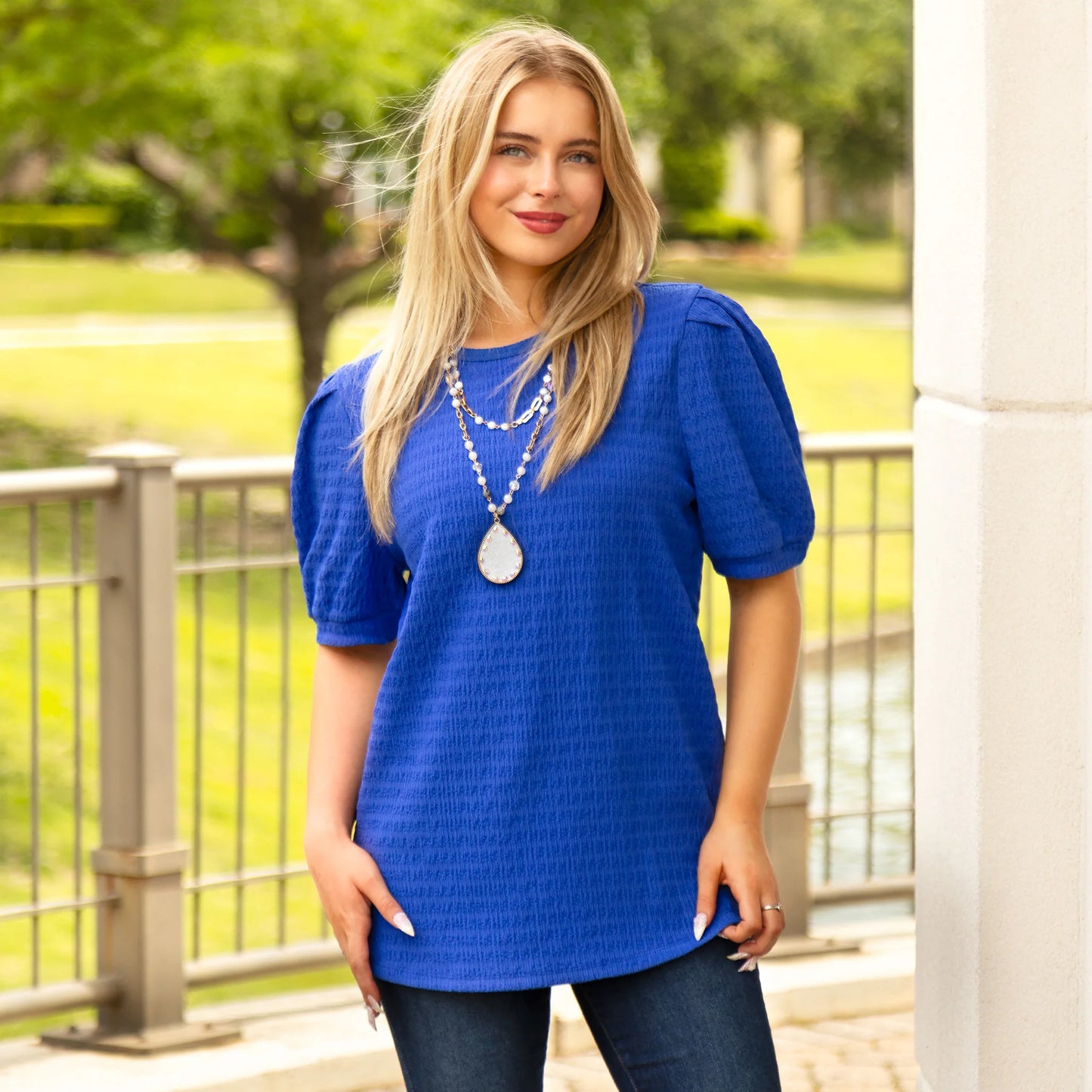 Check Texture Puff top