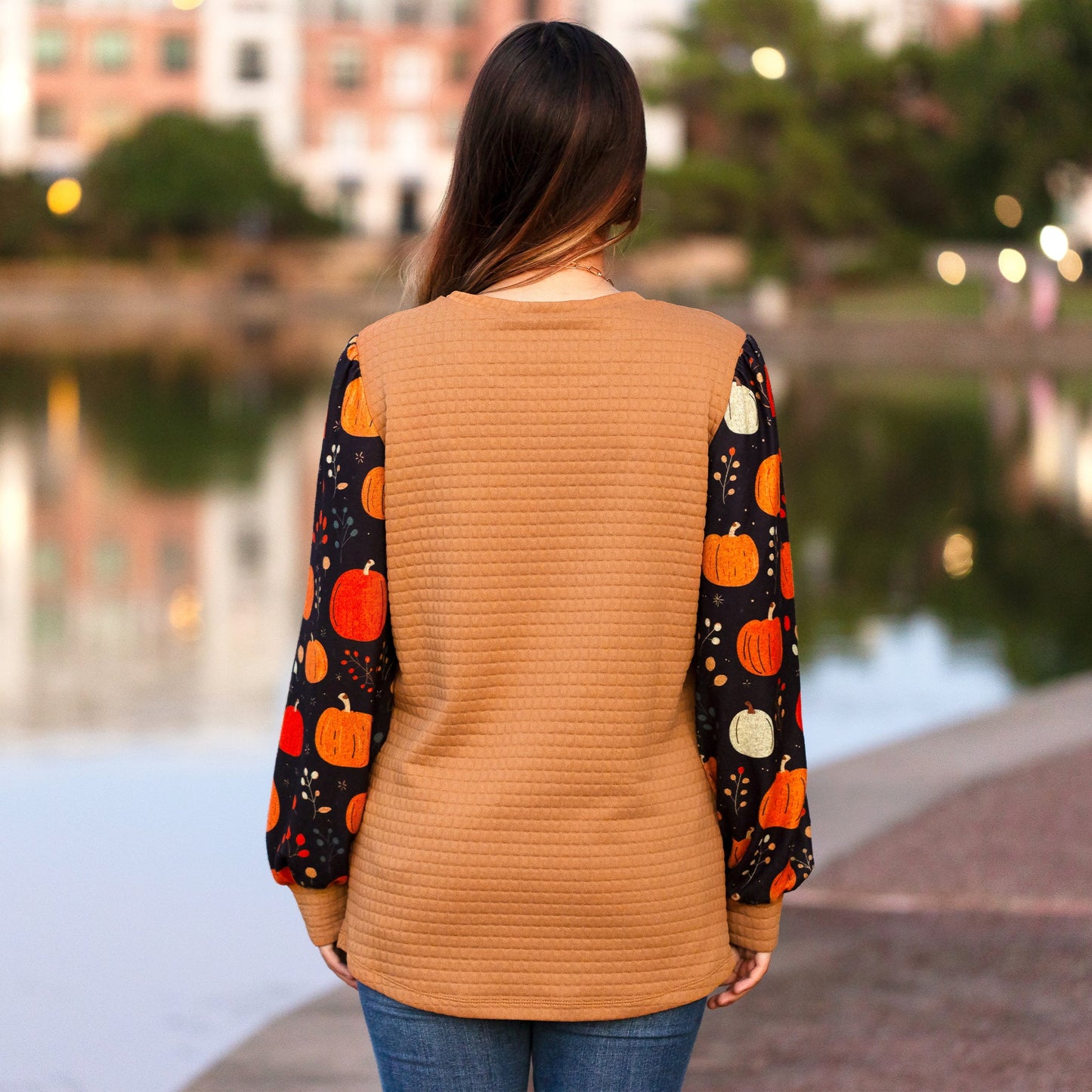 Pumpkin Harvest Waffle Knit Top