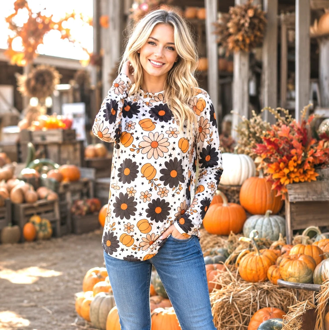 Pumpkin Patch Blooms Mesh Top
