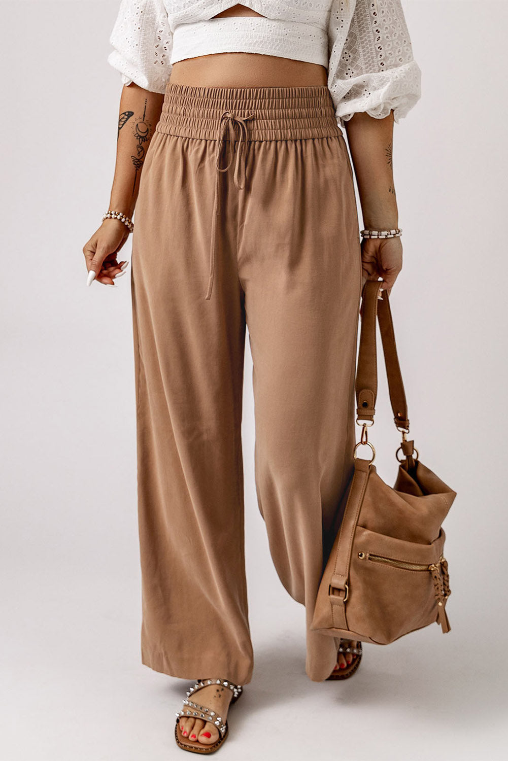 Brown Smocked Waist Pants