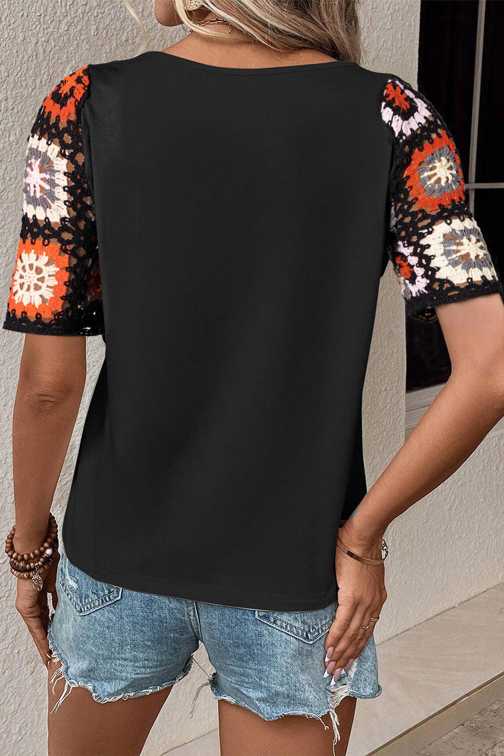 Crocheted Sleeve Top in Black