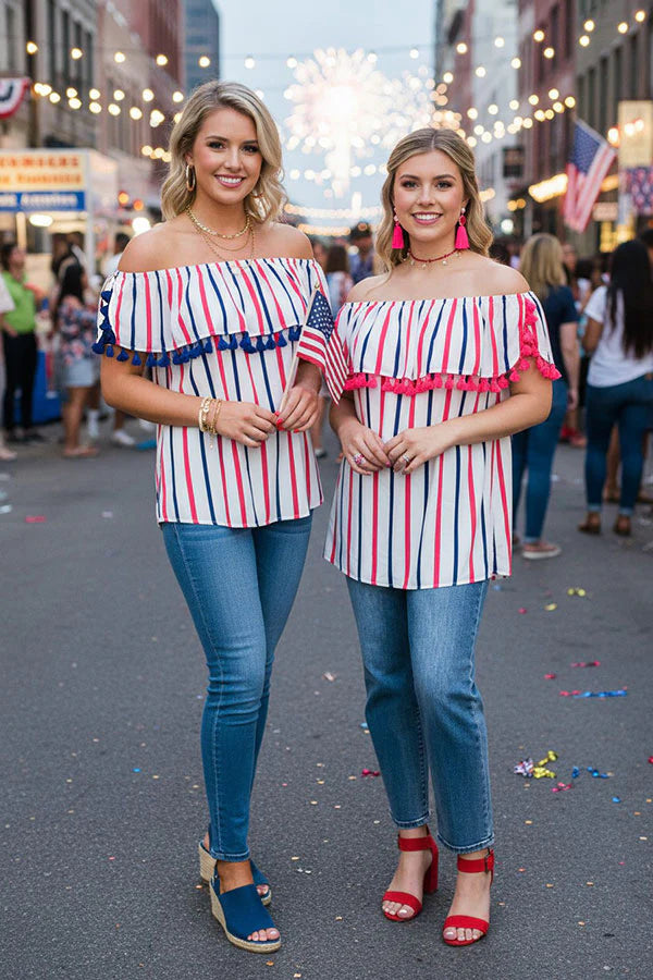 Firecracker Ruffle Pom Top