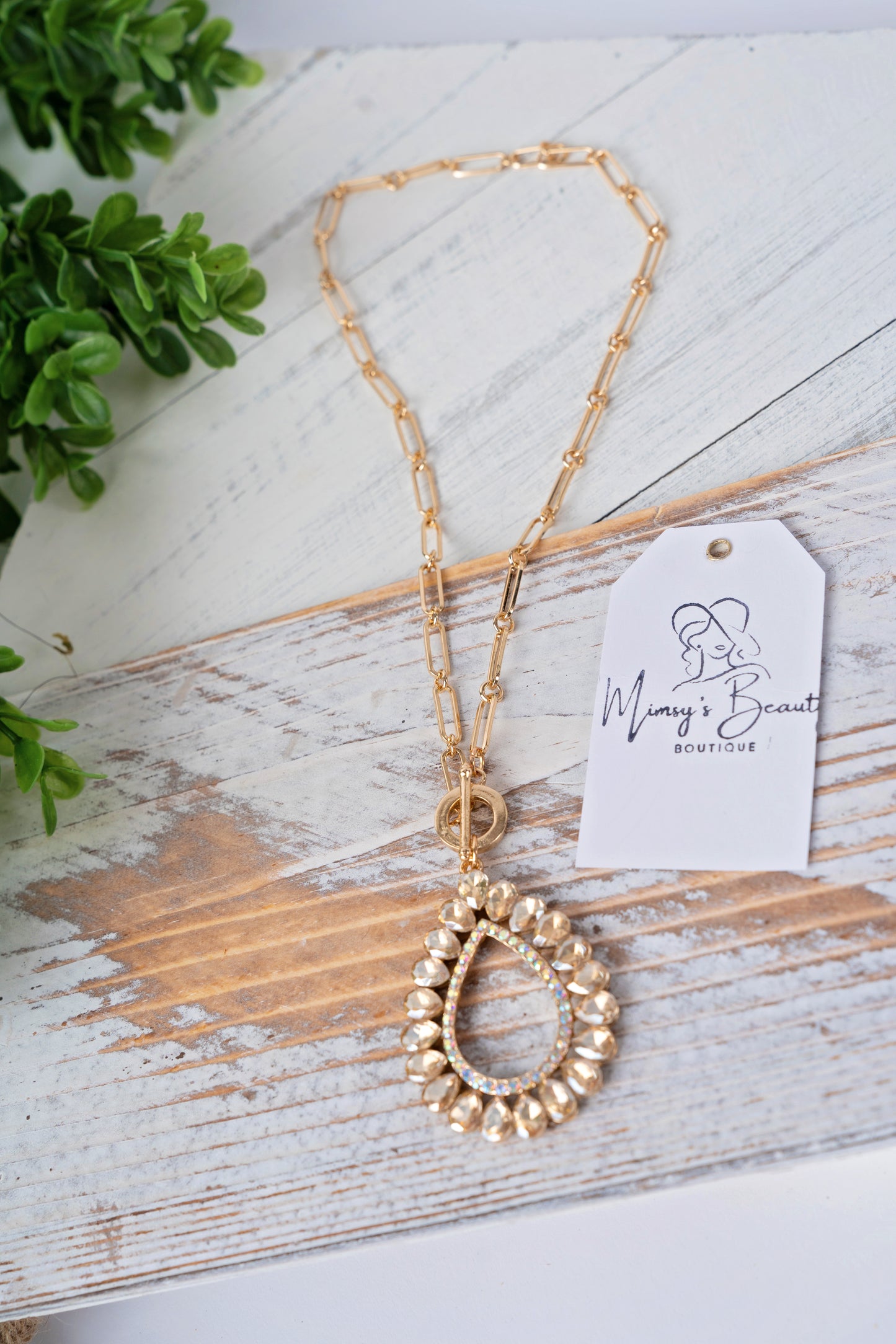 Gold Rhinestone Teardrop Necklace