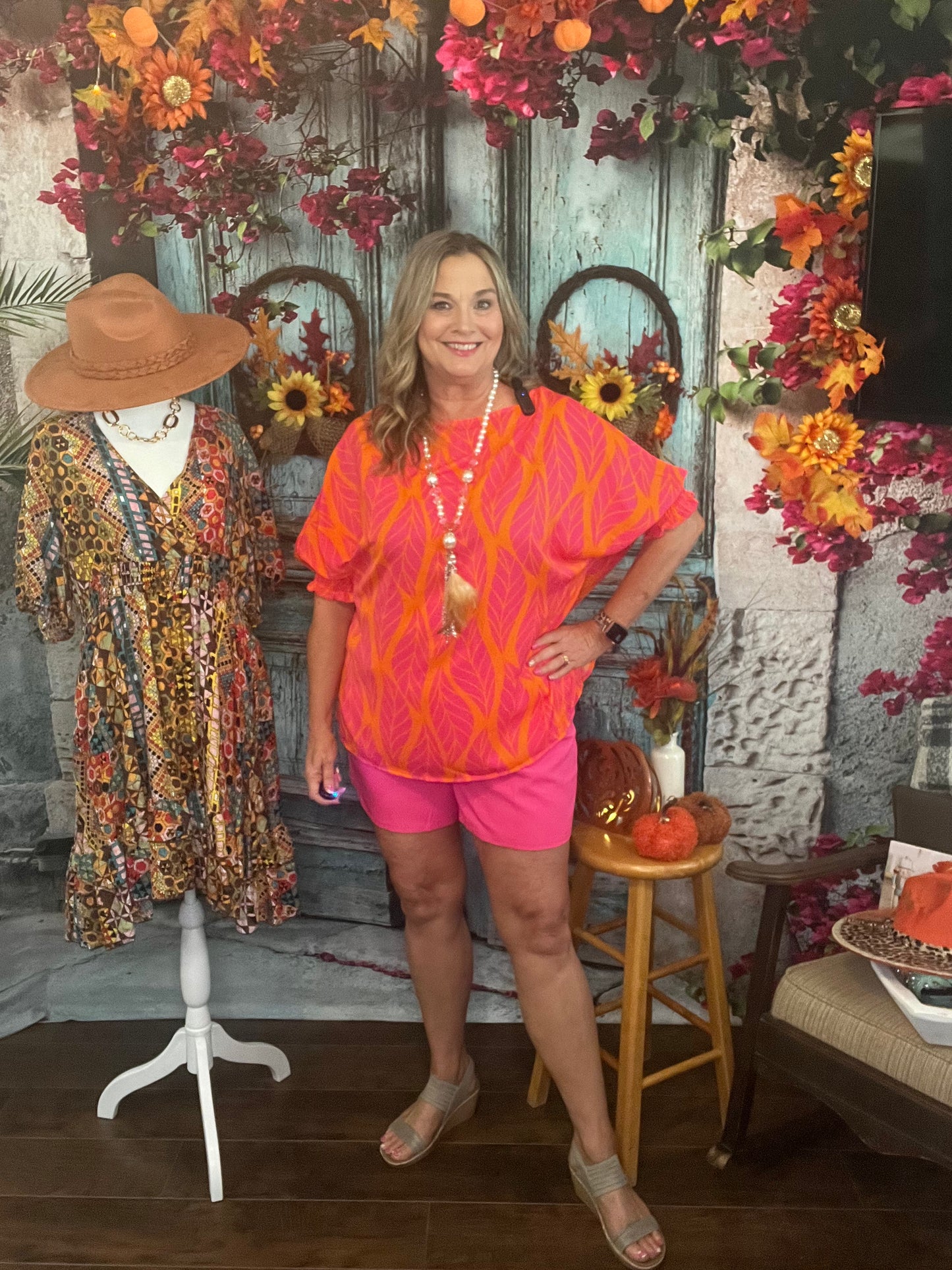 Orange & Pink Leaf Top
