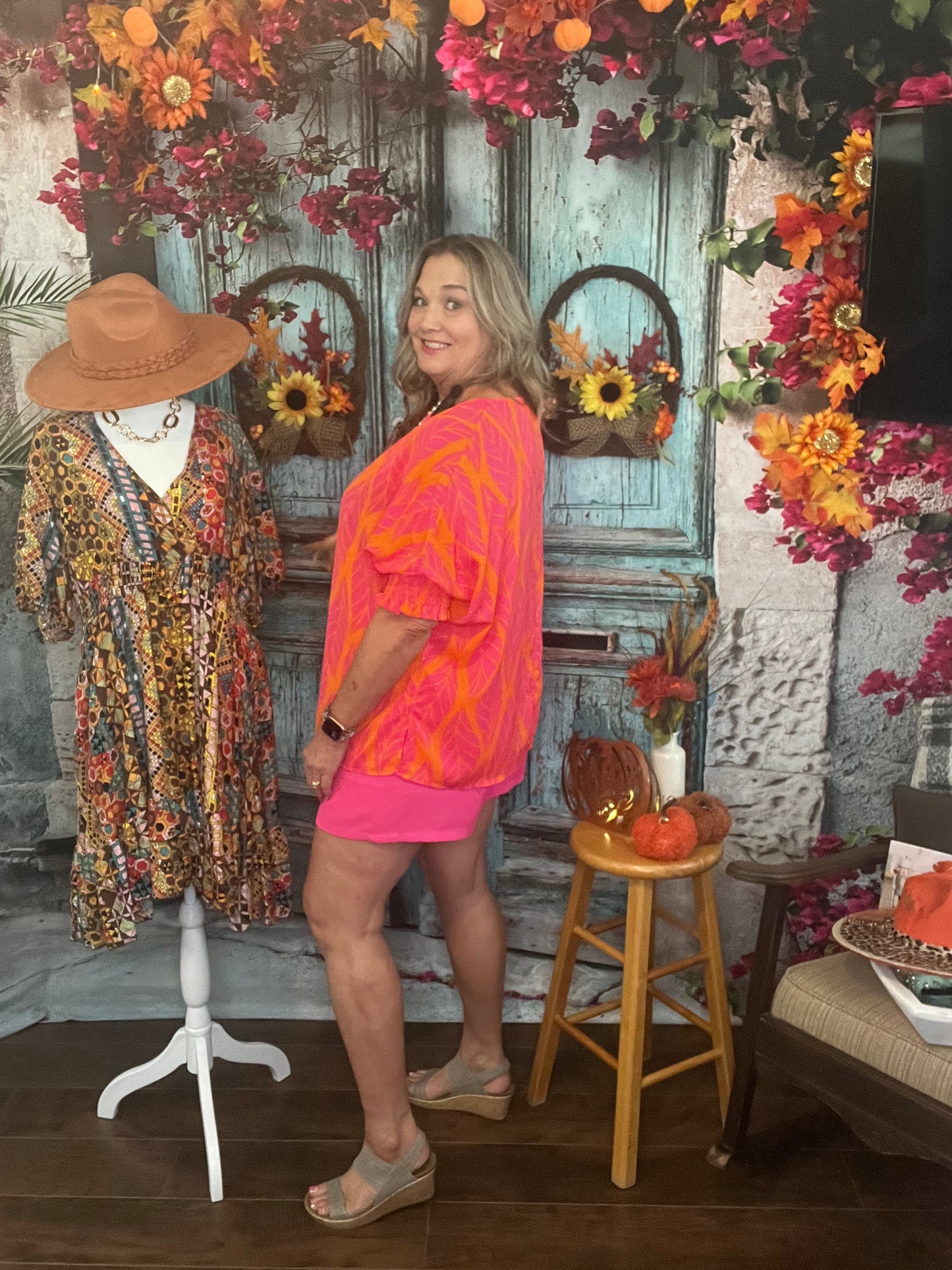 Orange & Pink Leaf Top