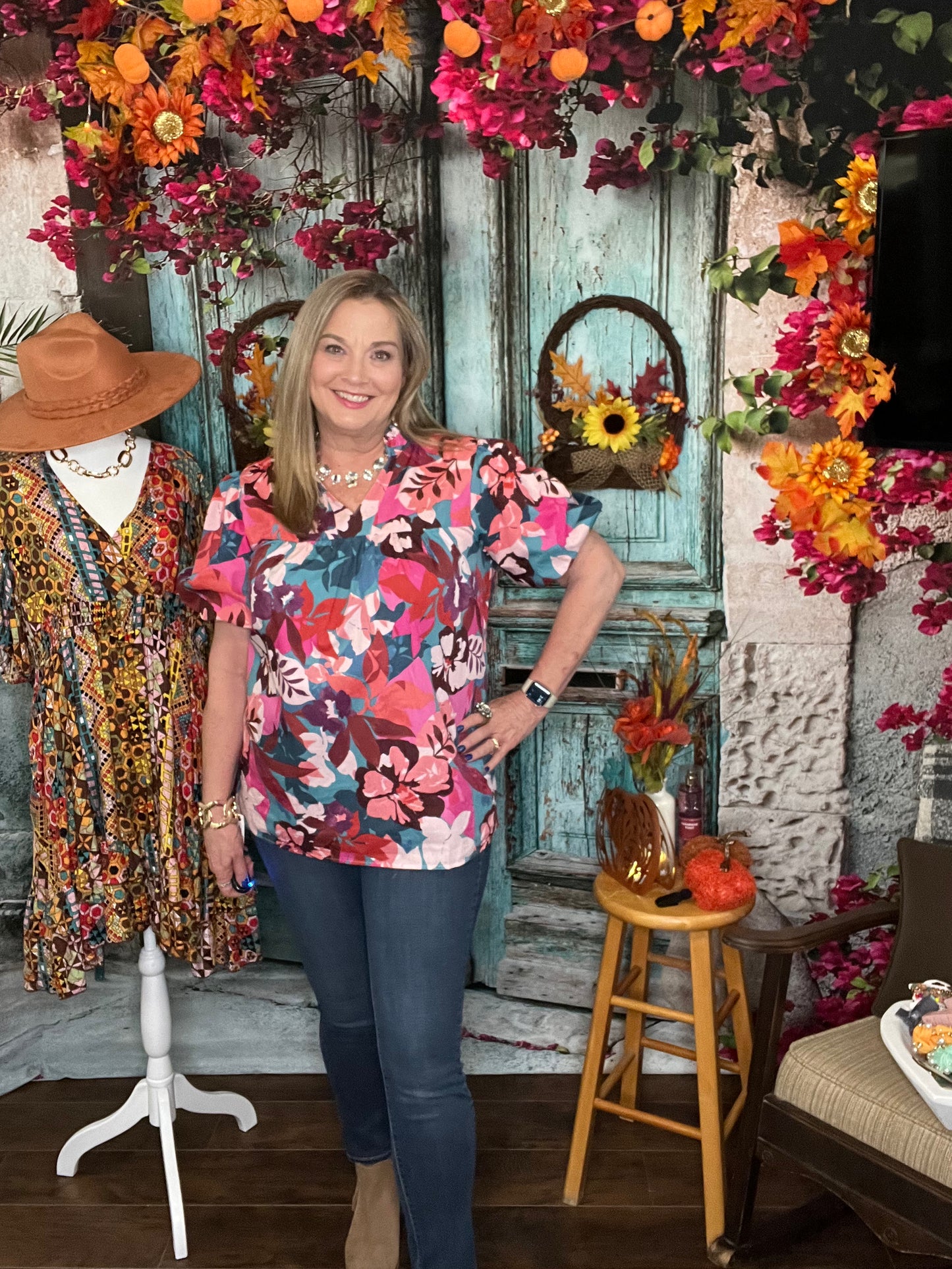 Fall Floral Puff Sleeve Top