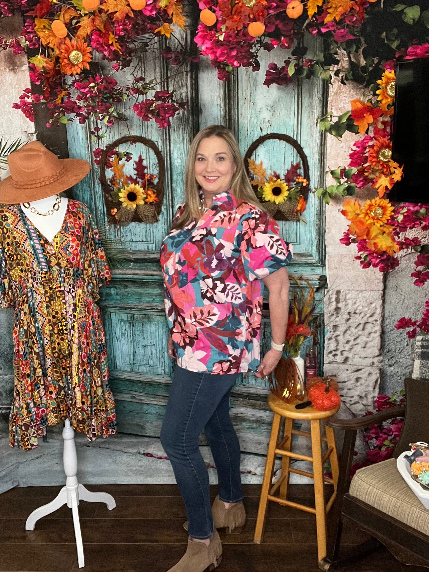 Fall Floral Puff Sleeve Top
