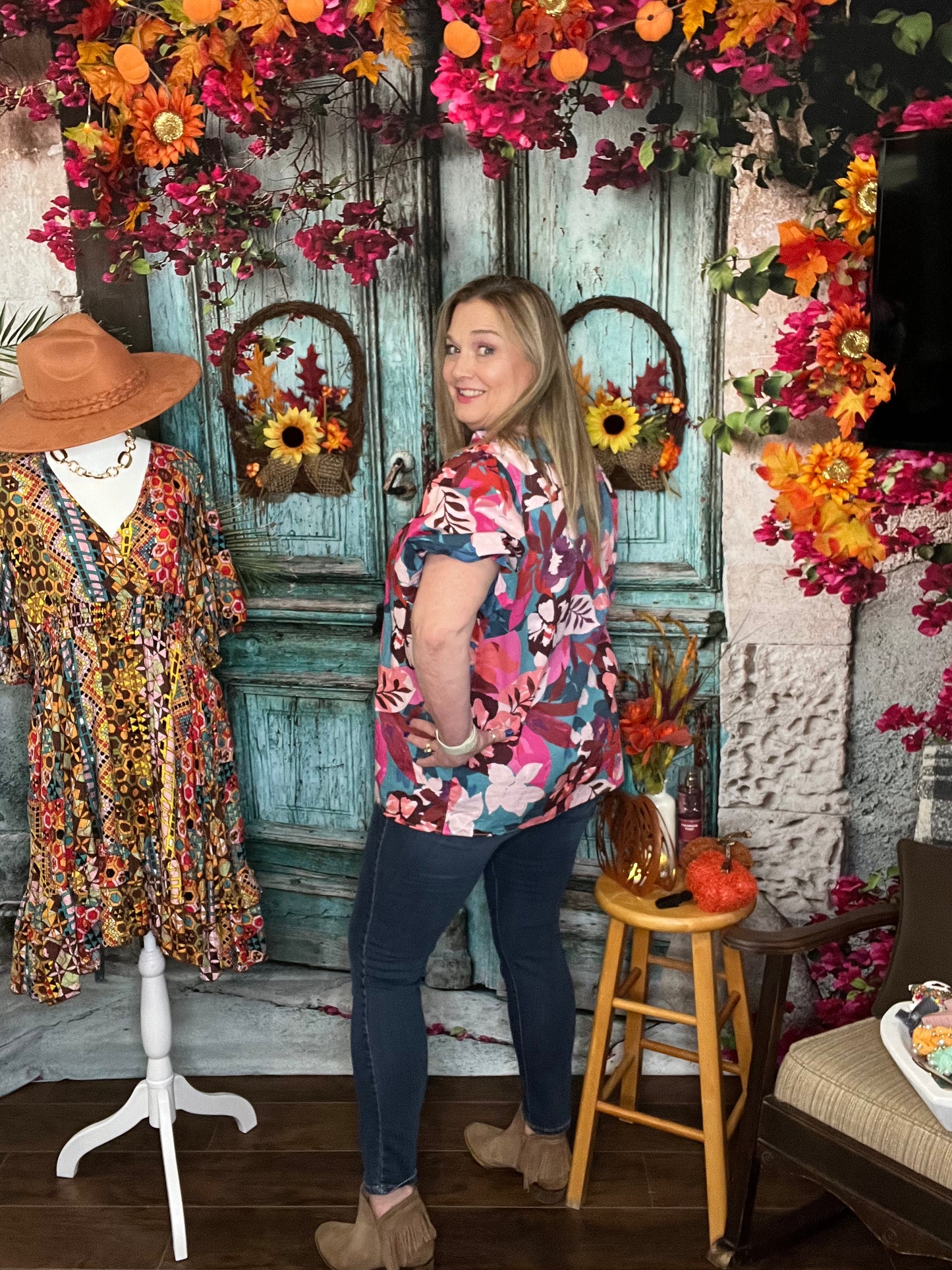 Fall Floral Puff Sleeve Top
