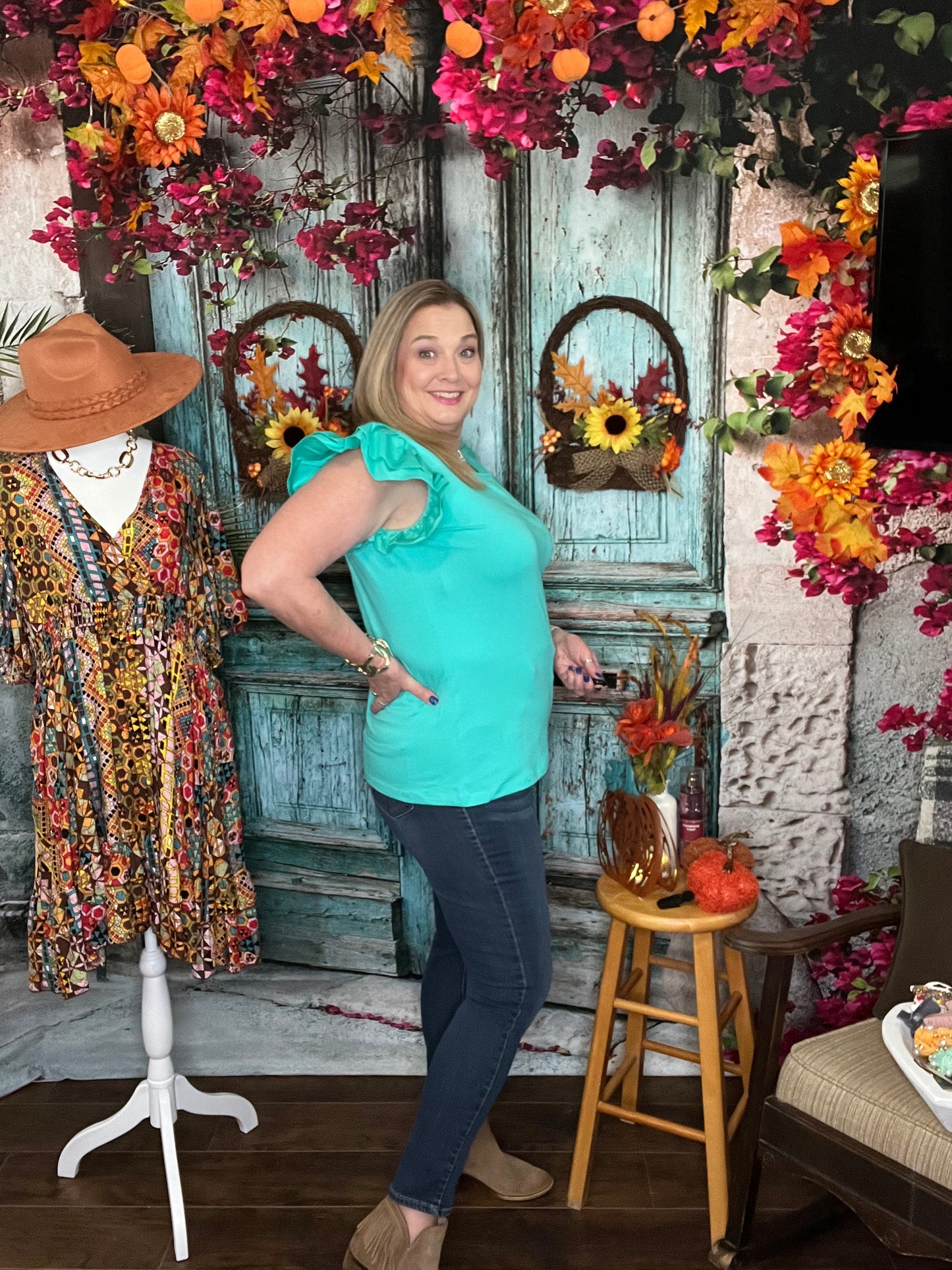 Turquoise Square Neck Top