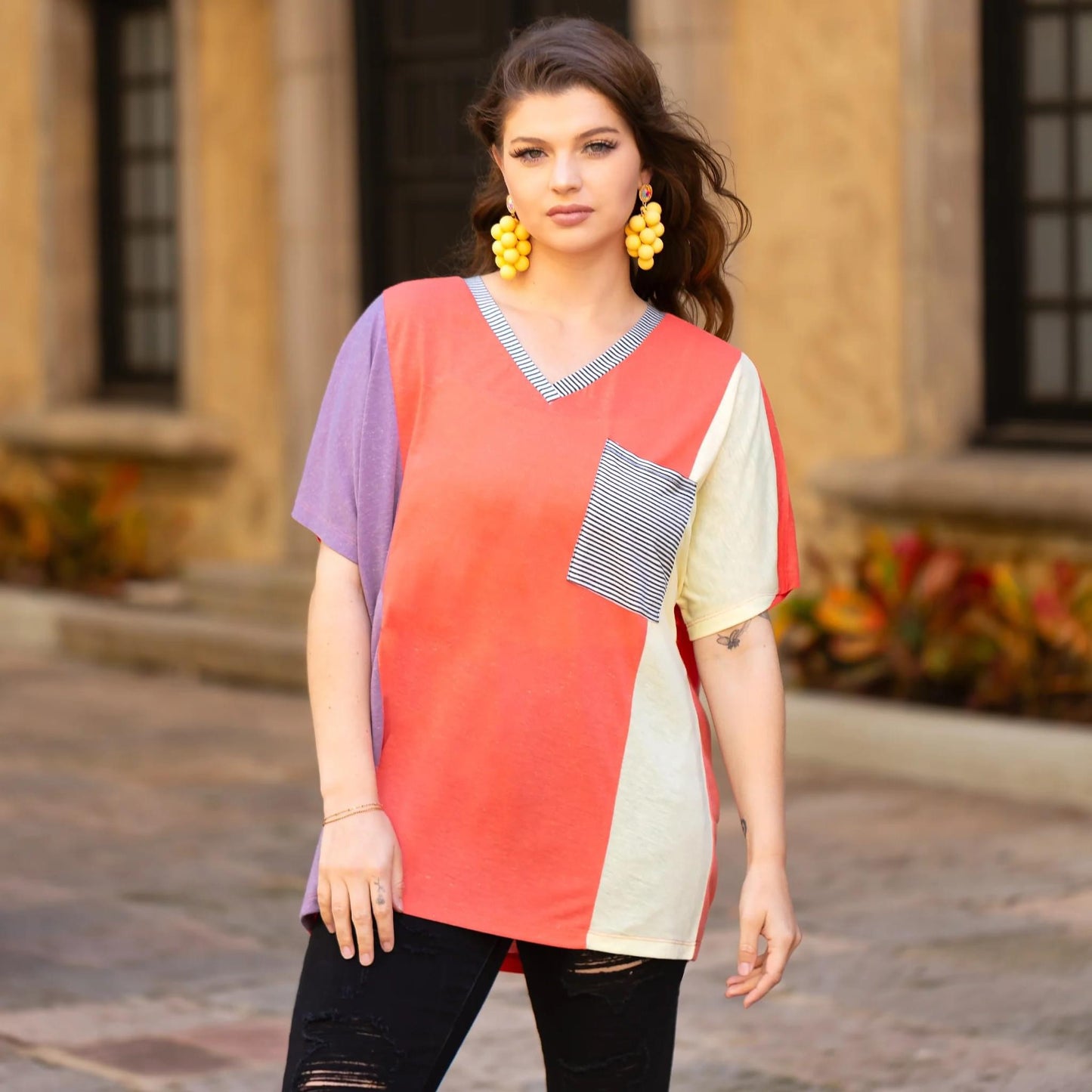 Sunset Sorbet V Neck Top