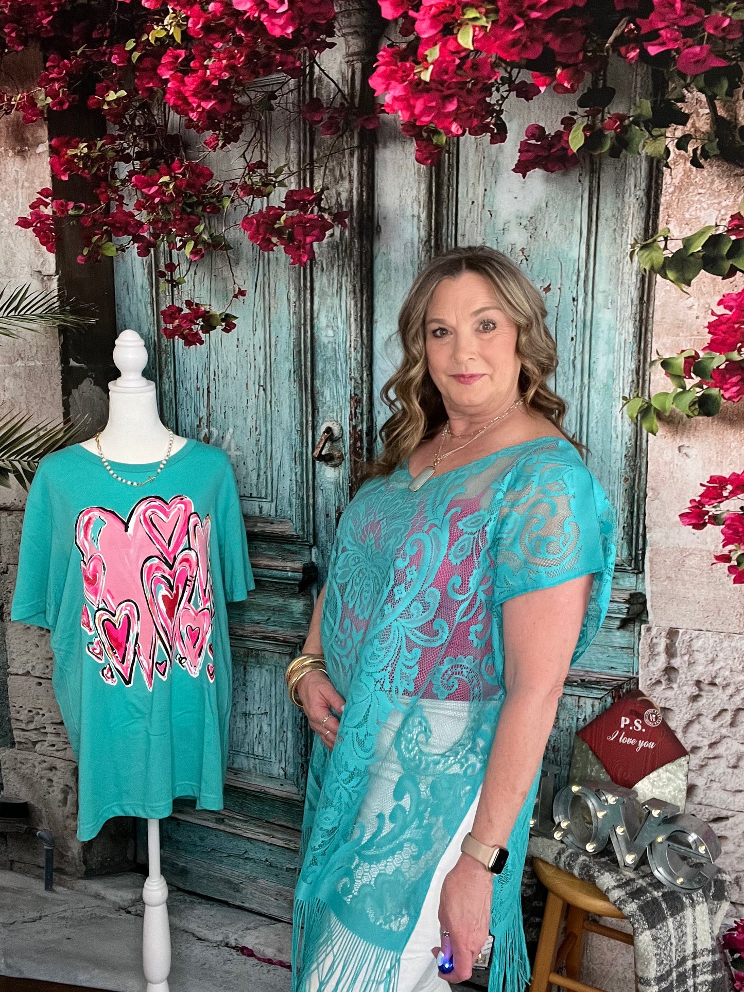 Turquoise Lace Shell Top