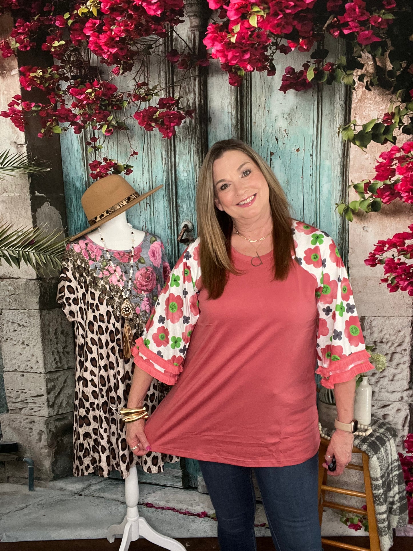 Ruffled Floral Sleeve Top