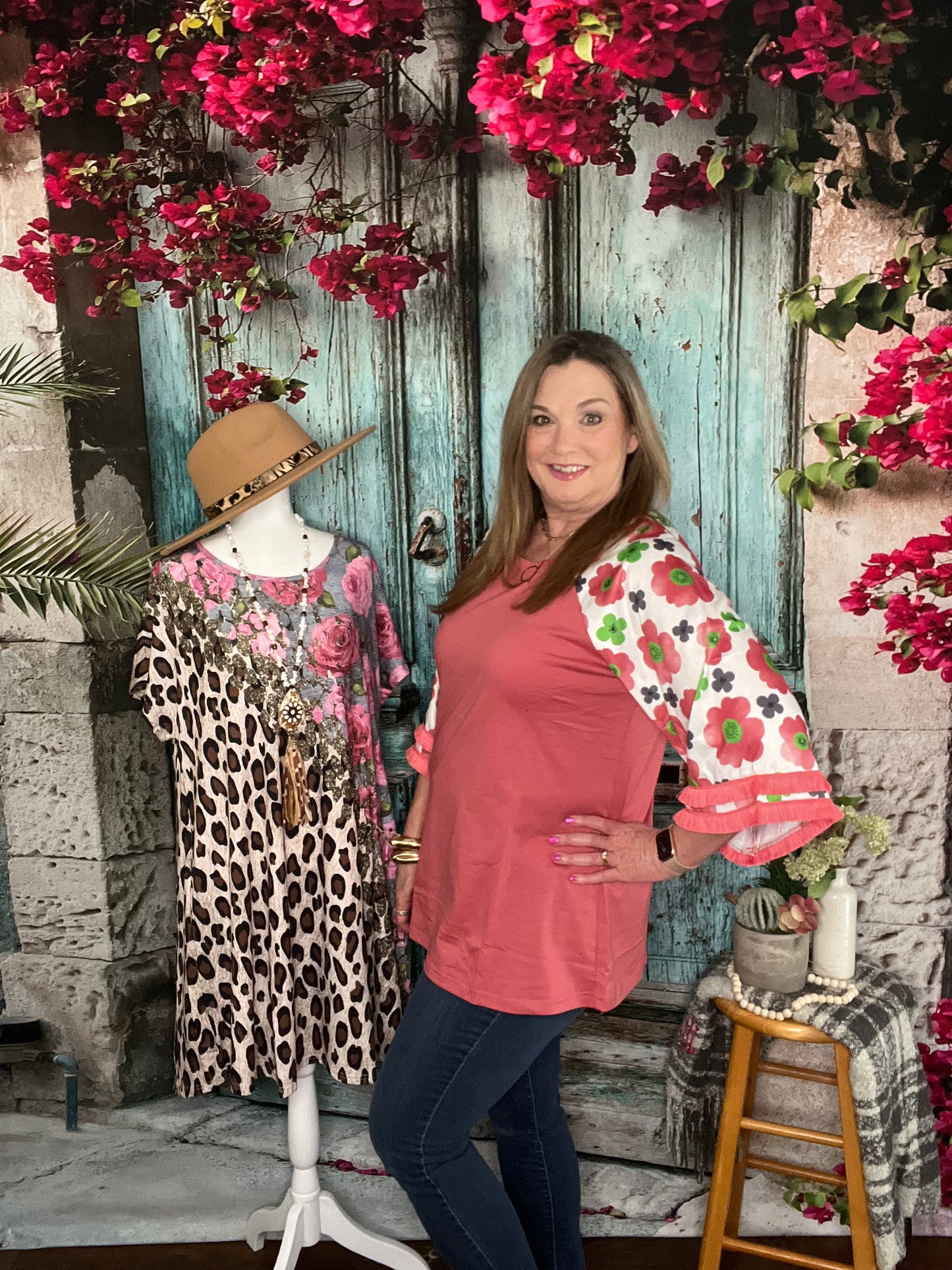 Ruffled Floral Sleeve Top