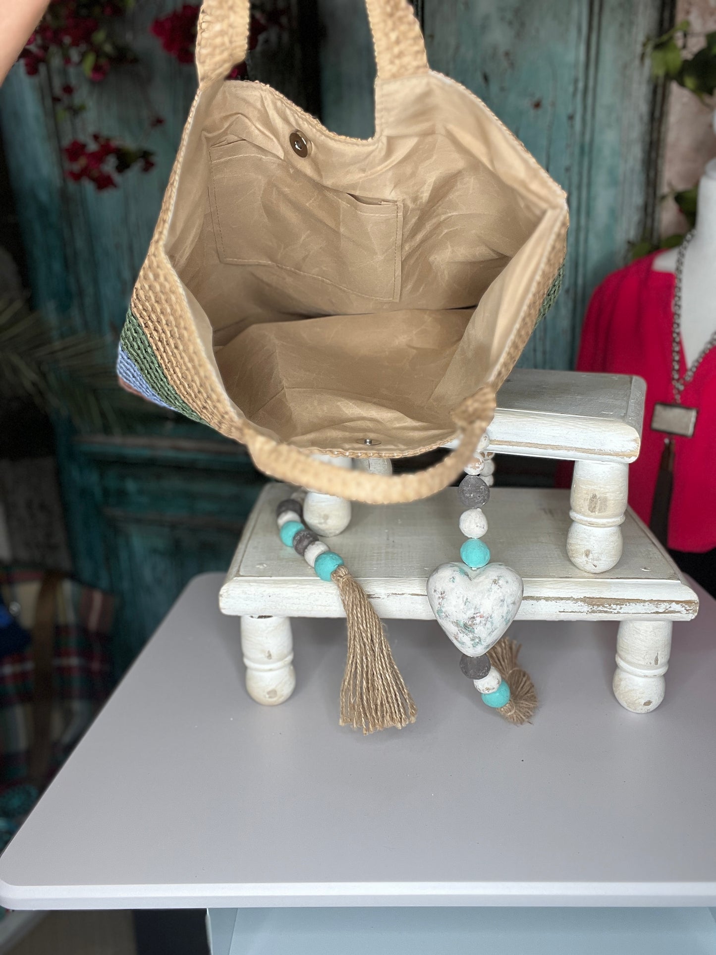 Coastal Stripes Straw Handbag