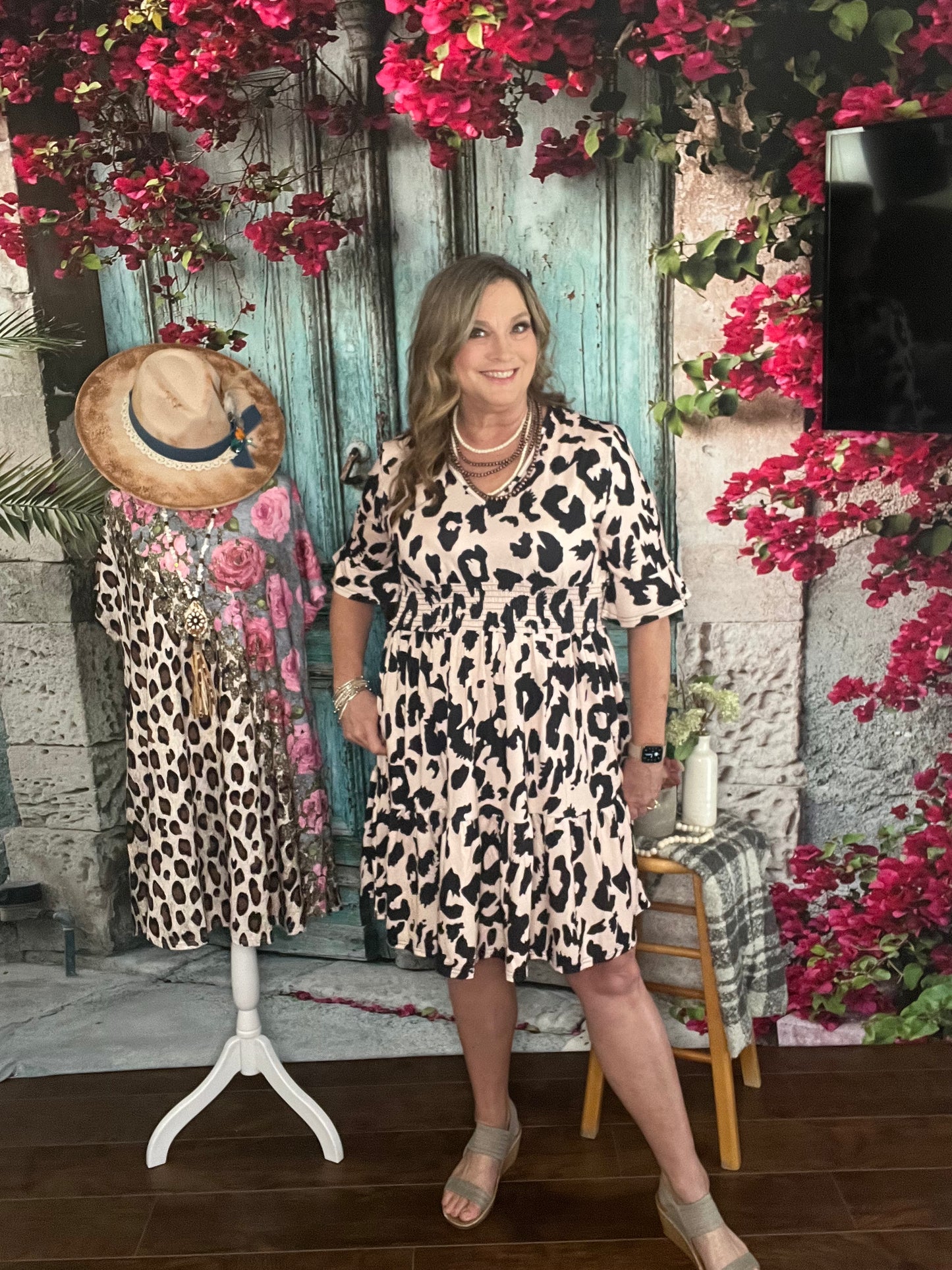 Cream and Black printed dress