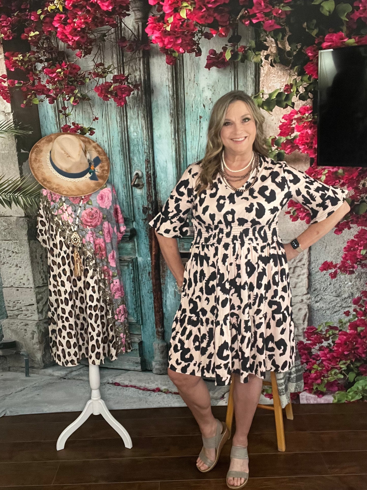 Cream and Black printed dress