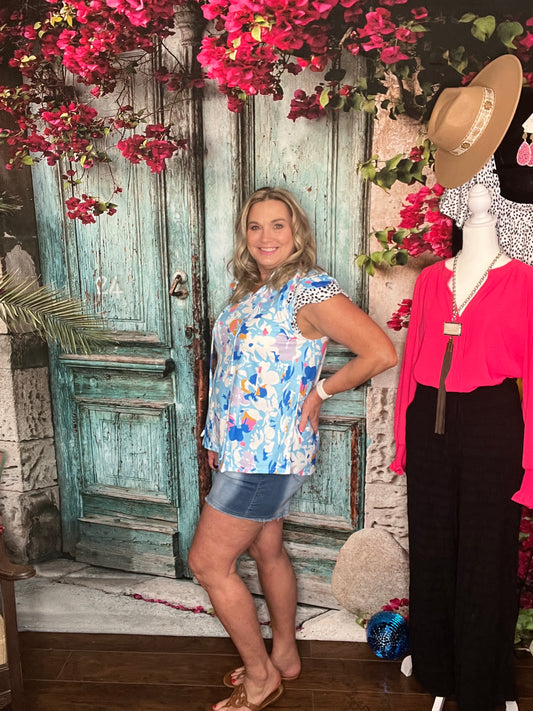 Bluebell Blooms V-neck Top