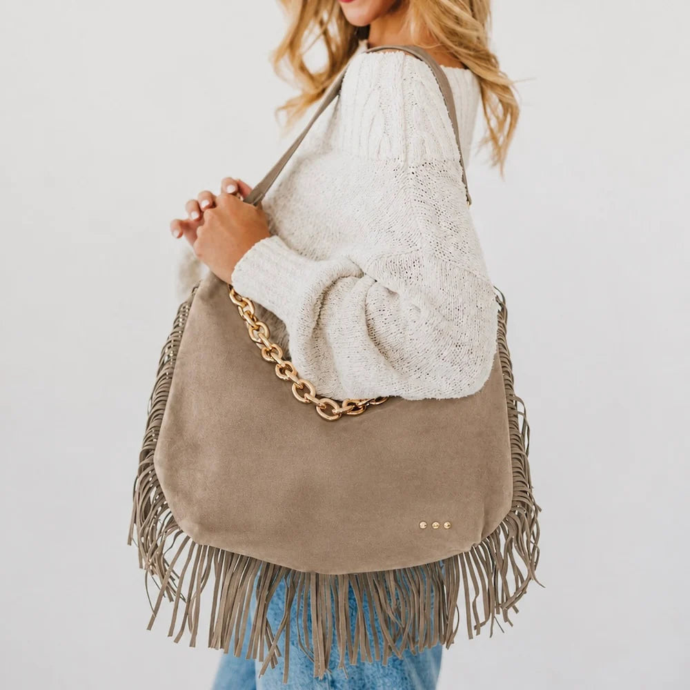 Loretta Suede Fringe Slouchy Bag - PRE ORDER