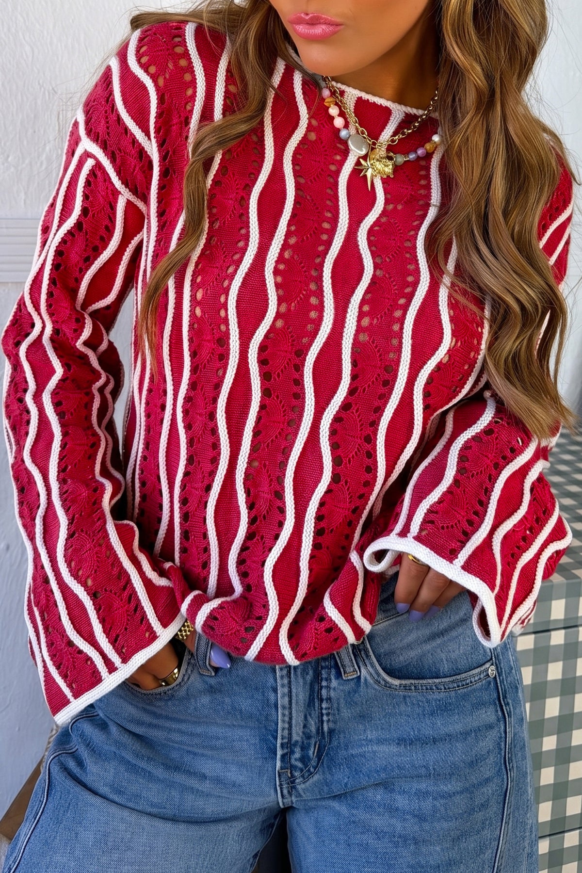 Merry Waves Red & White Knit Top - PRE ORDER