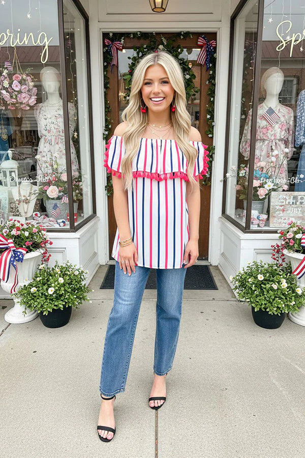 Firecracker Ruffle Pom Top