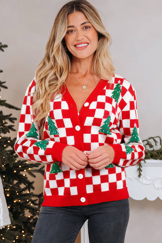 Checkered Christmas Tree Cardigan - PRE ORDER