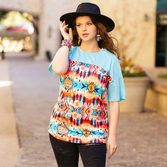 Turquoise Aztec Top