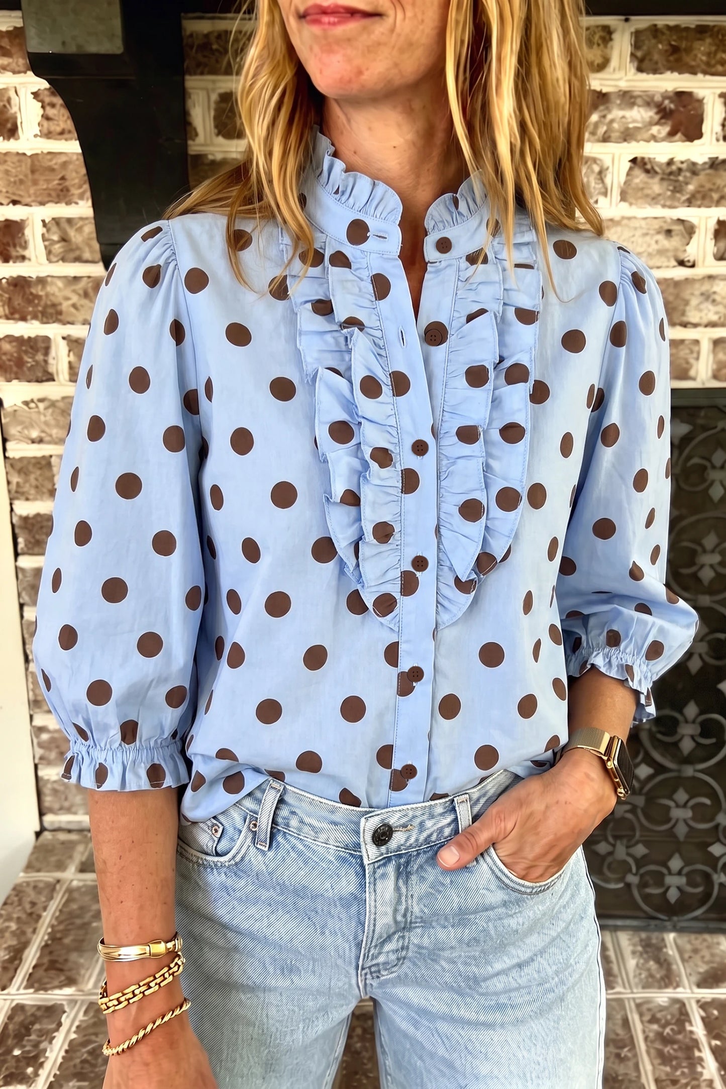 Blue Ribbon Polka Dot Top - PRE ORDER