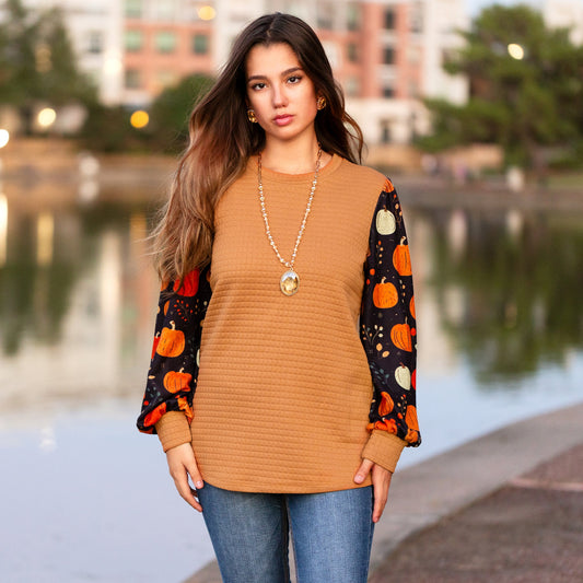 Pumpkin Harvest Waffle Knit Top
