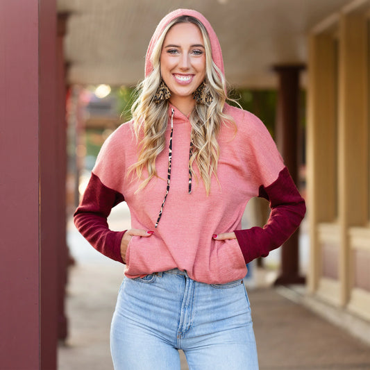 Pink Colorblock Hoodie