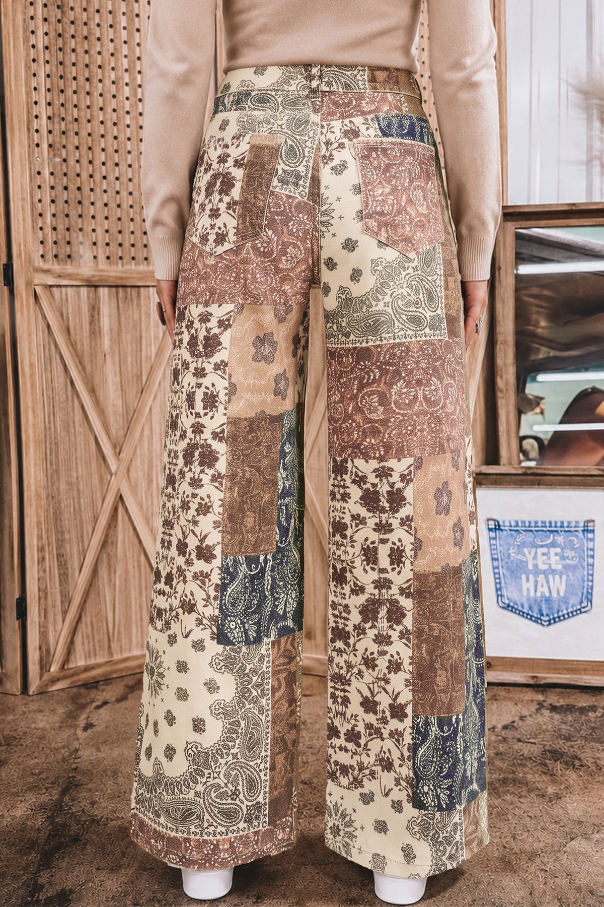 Western Patchwork Wide Leg Jeans - PRE ORDER