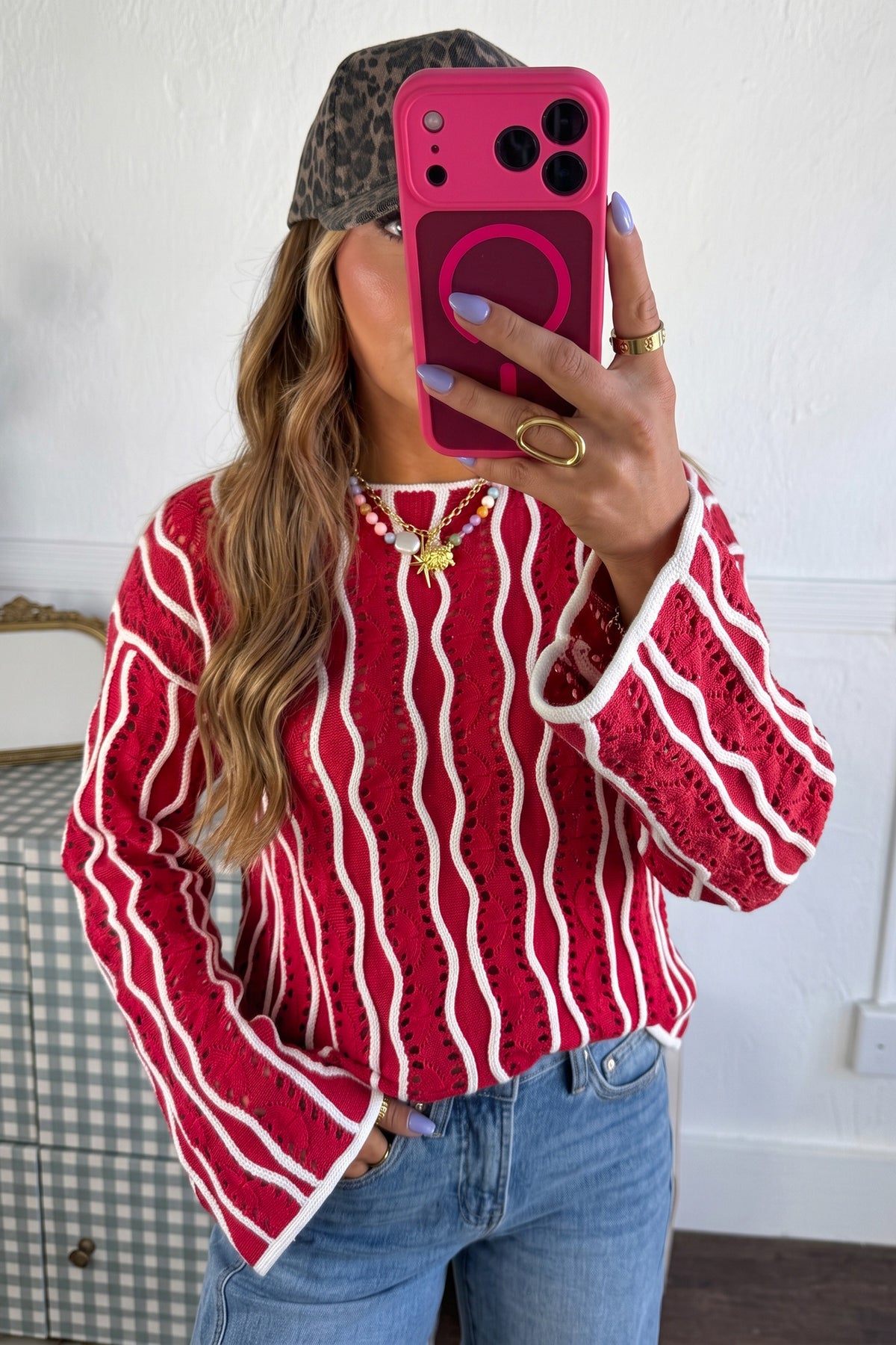 Merry Waves Red & White Knit Top - PRE ORDER