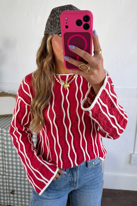 Merry Waves Red & White Knit Top - PRE ORDER