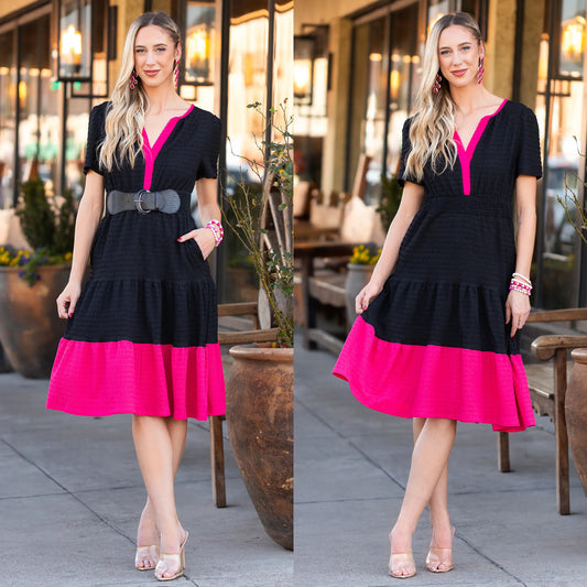 Raspberry Trim Delight Dress