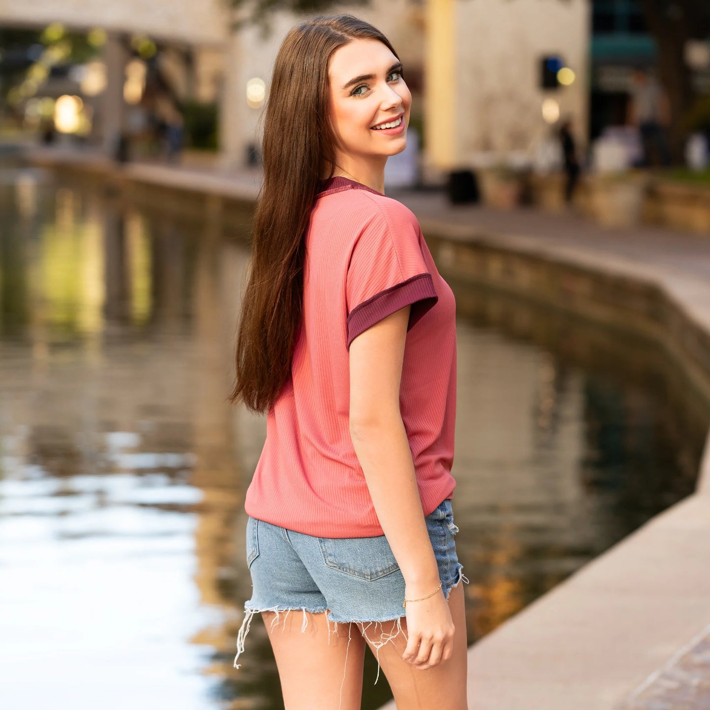 Tonal Trim Tee - Mauve