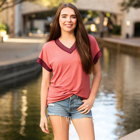 Tonal Trim Tee - Mauve