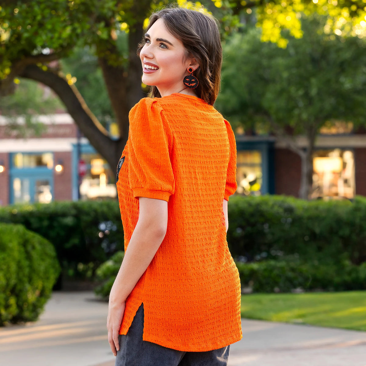 Pumpkin Sparkle Textured Top