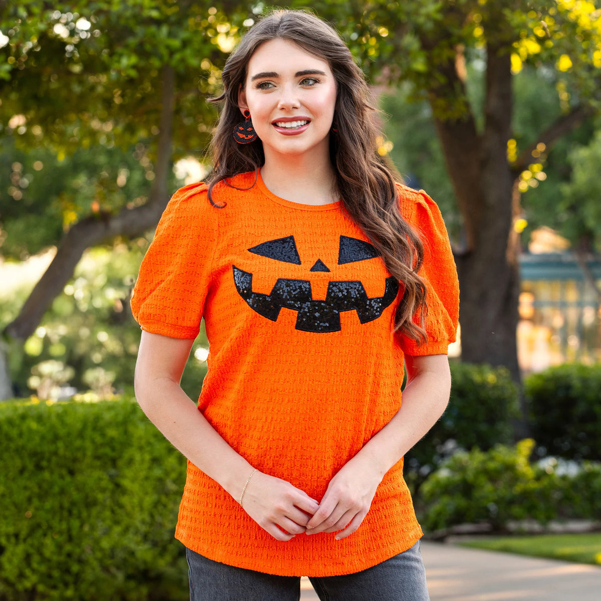 Pumpkin Sparkle Textured Top