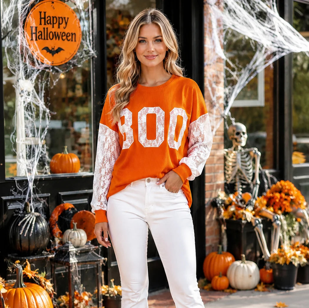 Boo Lace Sleeve Top