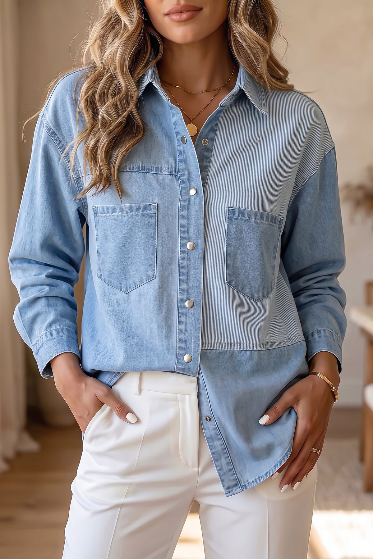 Denim & Stripe Patchwork Top - PRE ORDER