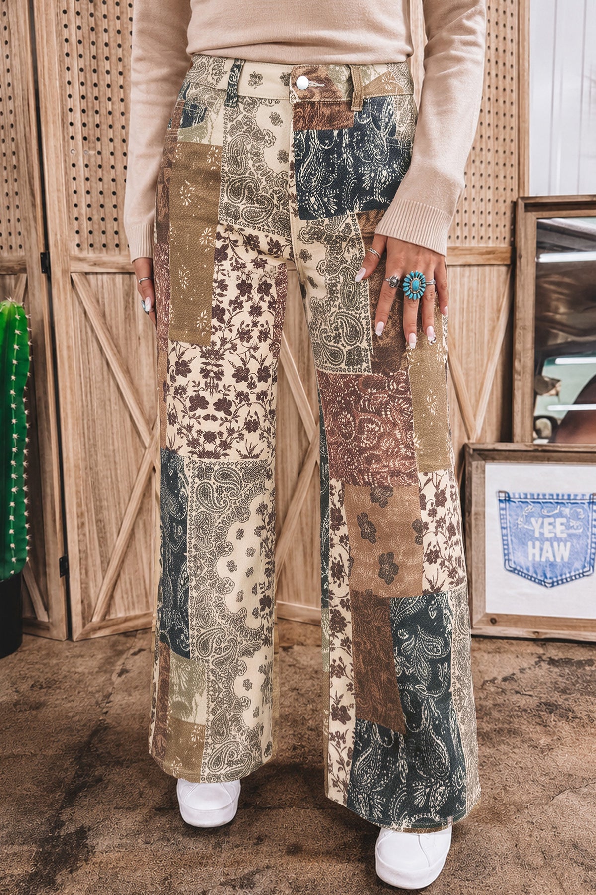 Western Patchwork Wide Leg Jeans - PRE ORDER