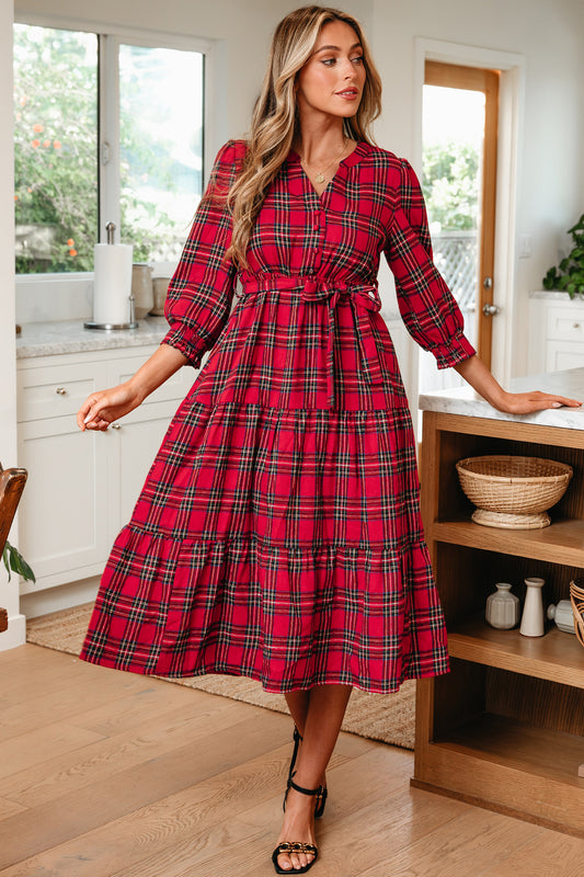 Christmas in Plaid Tie-Waist Dress - PRE ORDER