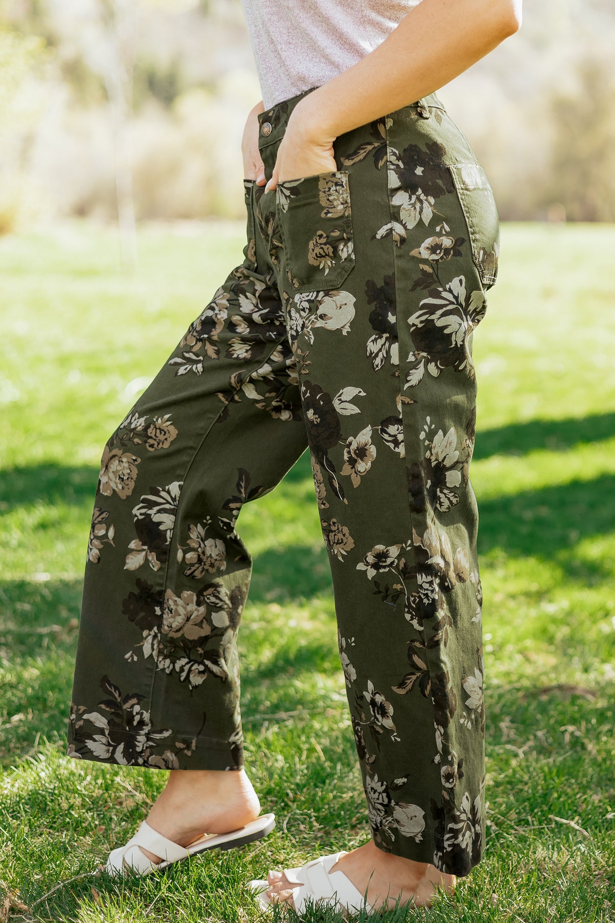 Olive Bloom Floral Pants - PRE ORDER