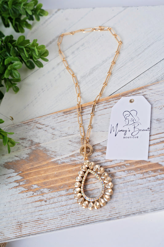 Gold Rhinestone Teardrop Necklace