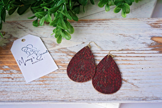 Red textured teardrop earrings