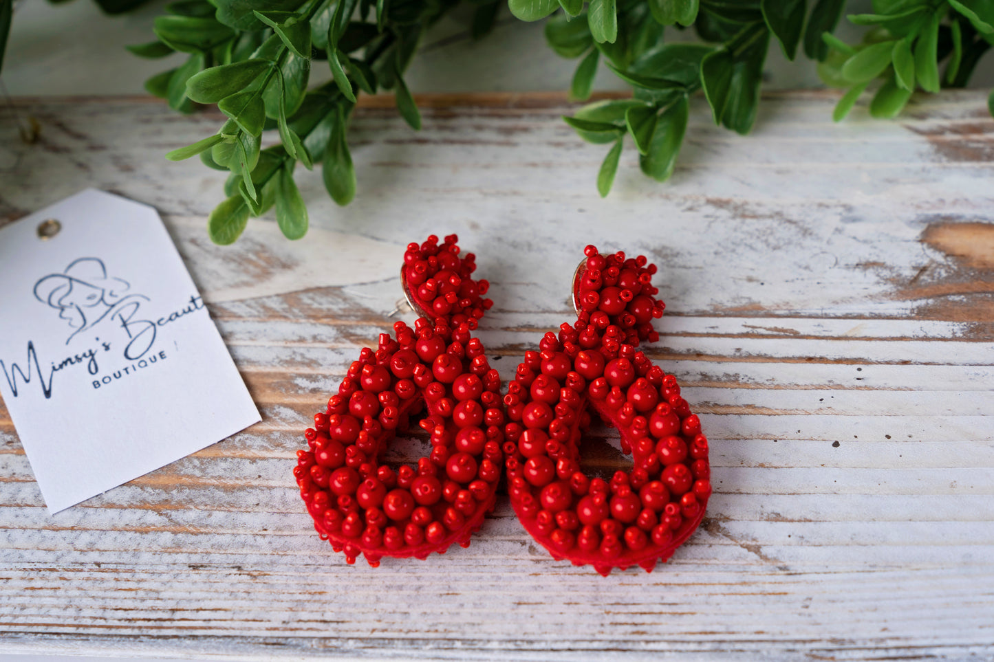 Red puff earrings