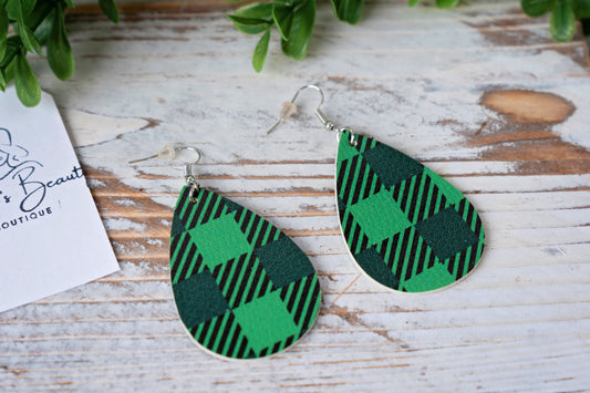 Green Buffalo Plaid Earrings