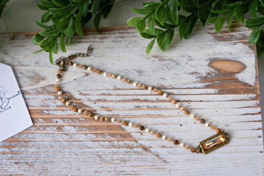 Brown beaded choker necklace