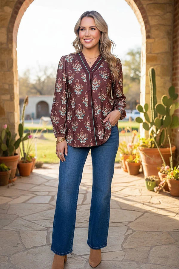 Turquoise Trails Floral Blouse
