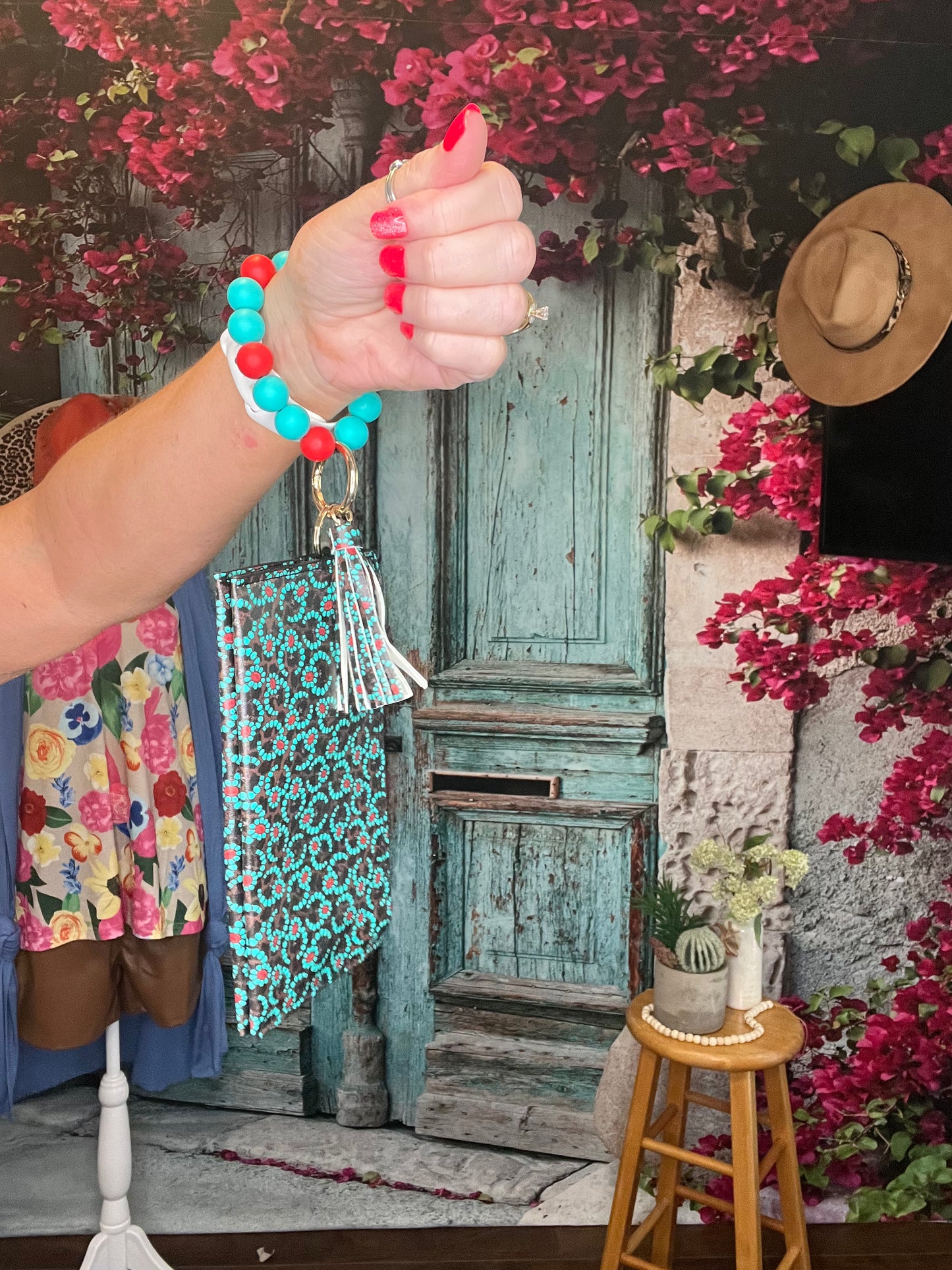 Red & Turquoise western wristlet