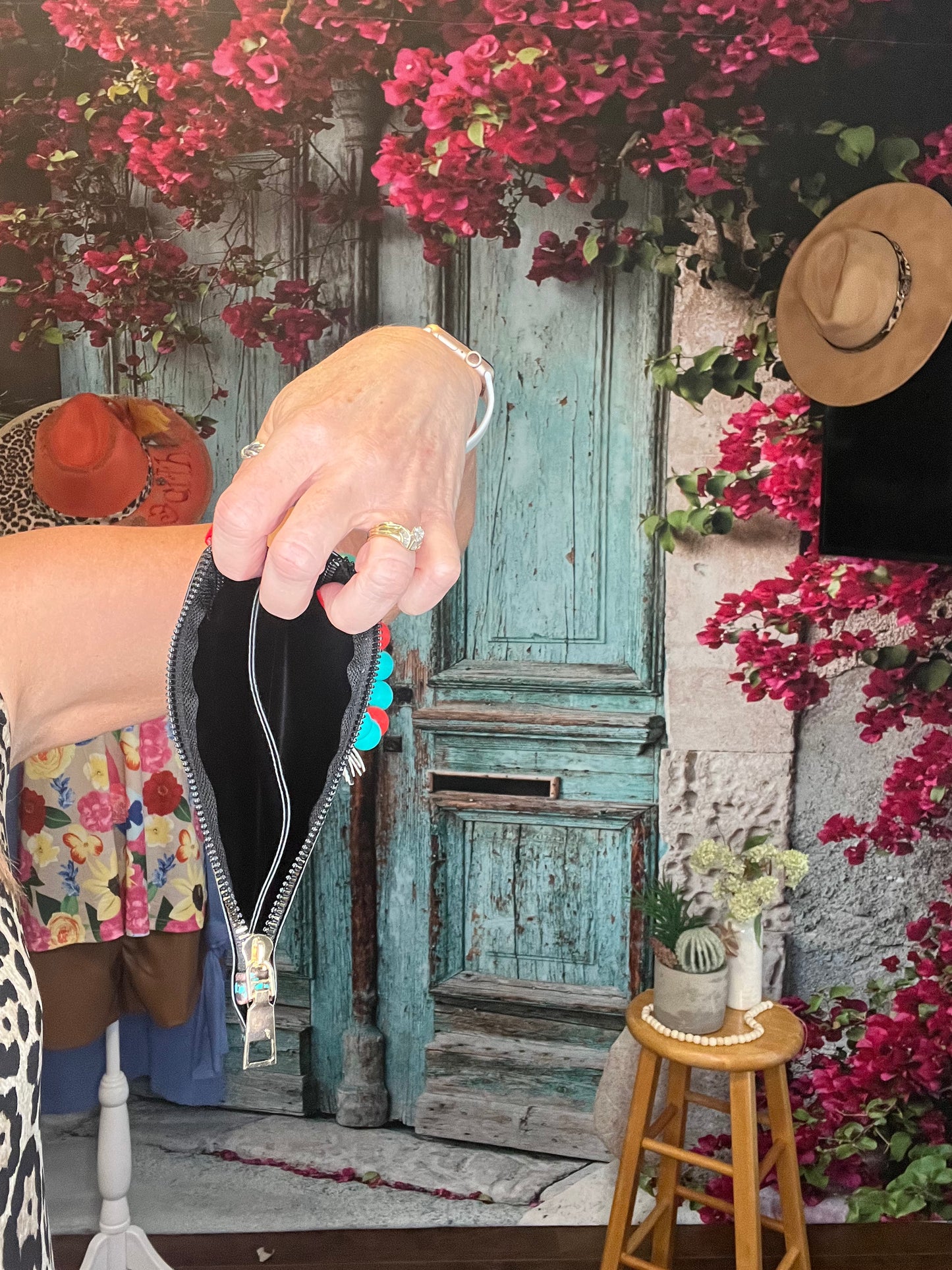 Red & Turquoise western wristlet